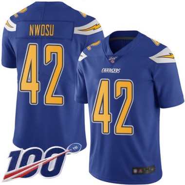 Los Angeles Chargers NFL Football Uchenna Nwosu Electric Blue Jersey Men Limited 42 100th Season Rush Vapor Untouchable